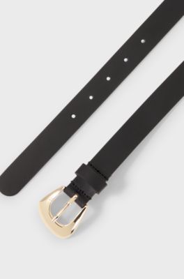 Italian-leather belt with angular gold-tone buckle, Black