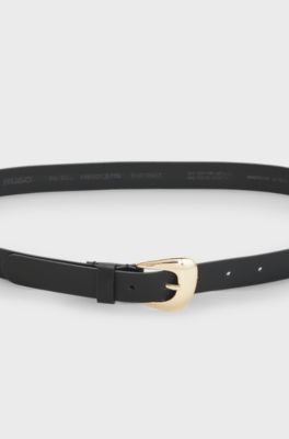 Italian-leather belt with angular gold-tone buckle, Black