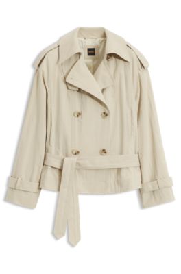 Cotton-blend trench coat with double-breasted front, Light Beige