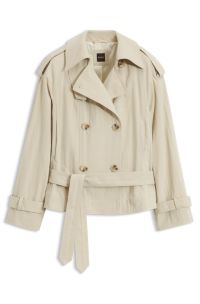 Cotton-blend trench coat with double-breasted front, Light Beige