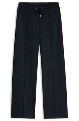 Wide-leg casual trousers in stretch fabric, Black