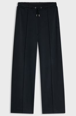Wide-leg casual trousers in stretch fabric, Black