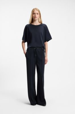 Wide-leg casual trousers in stretch fabric, Black
