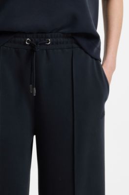 Wide-leg casual trousers in stretch fabric, Black