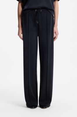 Wide-leg casual trousers in stretch fabric, Black
