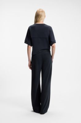 Wide-leg casual trousers in stretch fabric, Black