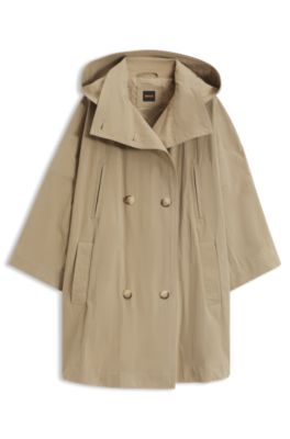 Cotton-blend casual coat with detachable collar, Beige