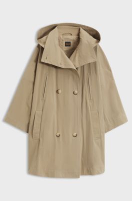Cotton-blend casual coat with detachable collar, Beige