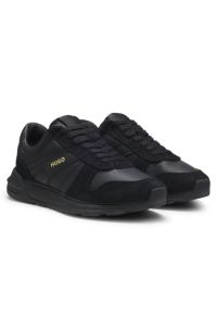 Suede trainers with gold-tone foiled logo, Black