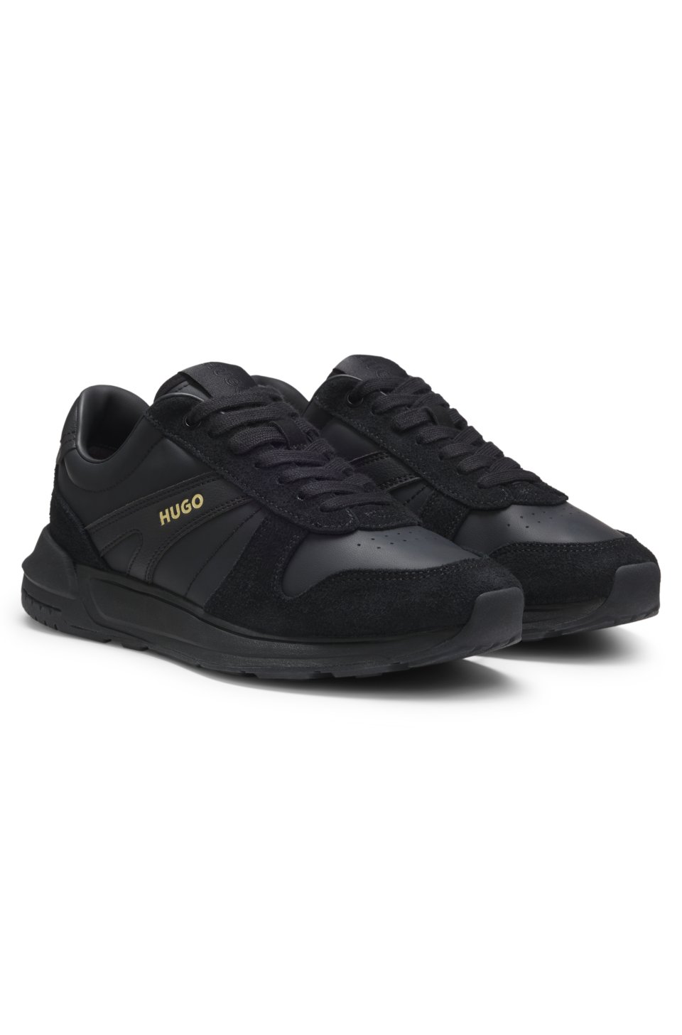 Suede trainers with gold-tone foiled logo