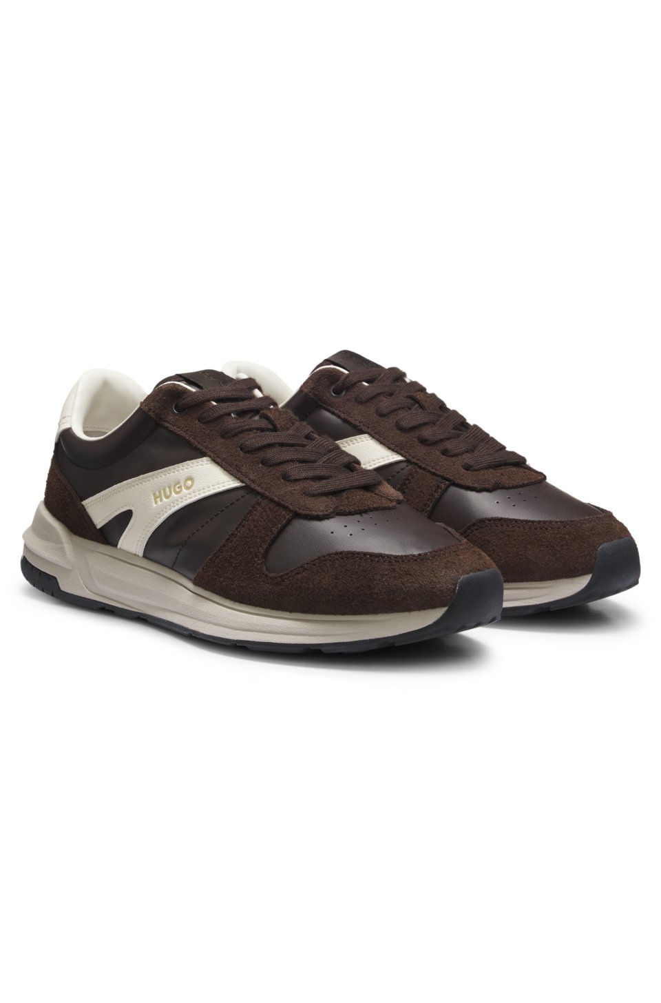 Suede trainers with gold-tone foiled logo
