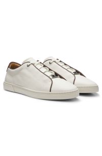 Lace-up trainers in grainy Italian leather, Natural