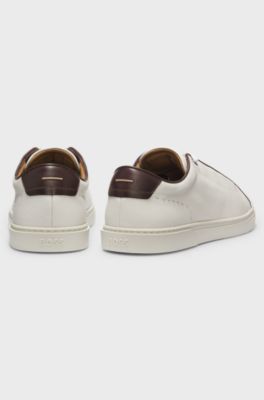 Lace-up trainers in grainy Italian leather, Natural