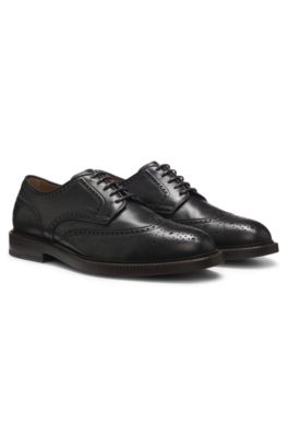 BOSS BY BECKHAM nappa-leather Derby shoes with brogueing, Dark Brown