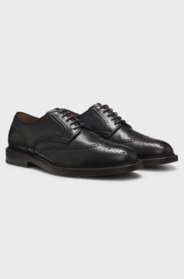 BOSS BY BECKHAM nappa-leather Derby shoes with brogueing, Dark Brown