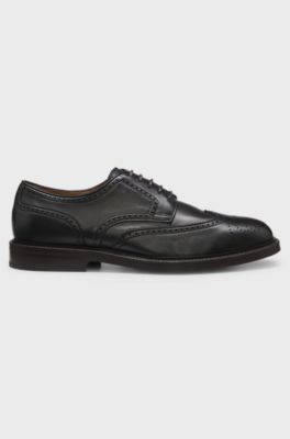 BOSS BY BECKHAM nappa-leather Derby shoes with brogueing, Dark Brown