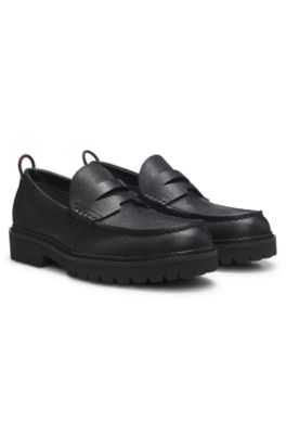 Lug-sole loafers in grained leather, Black