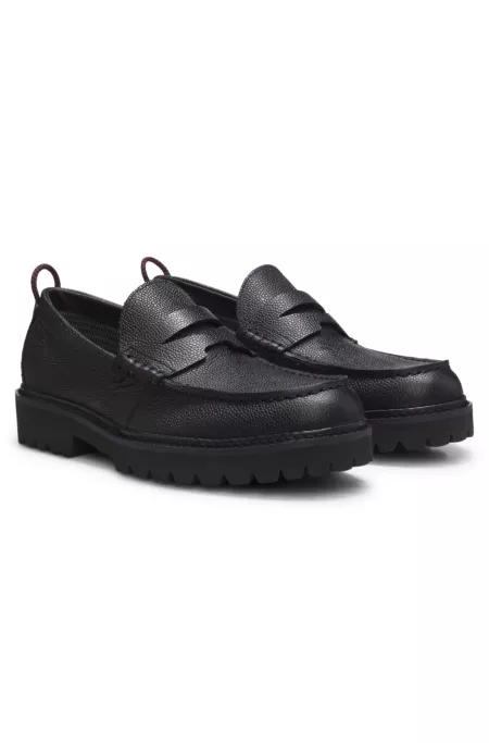 Lug-sole loafers in grained leather