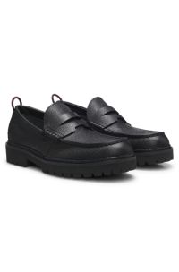 Lug-sole loafers in grained leather, Black