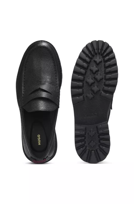 Lug-sole loafers in grained leather