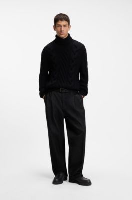 Lug-sole loafers in grained leather, Black