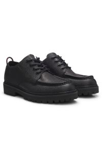 Derby shoes in grained leather with lug sole, Black