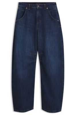 Wide barrel-fit jeans in authentic crosshatch denim, Dark Blue