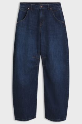 Wide barrel-fit jeans in authentic crosshatch denim, Dark Blue
