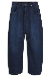 Wide barrel-fit jeans in authentic crosshatch denim, Dark Blue