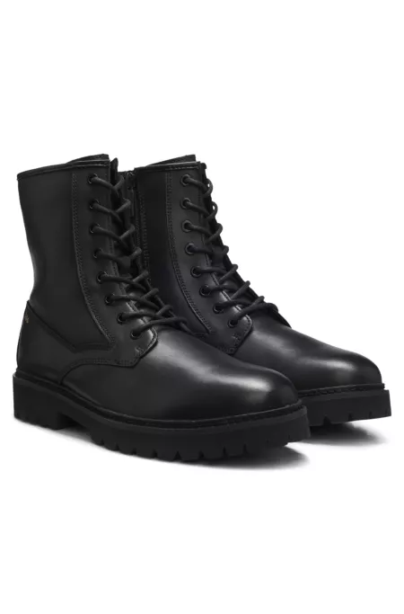 Bottines à lacets en cuir lisse avec fermeture éclair latérale