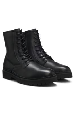 Lace-up boots in smooth leather with side zip