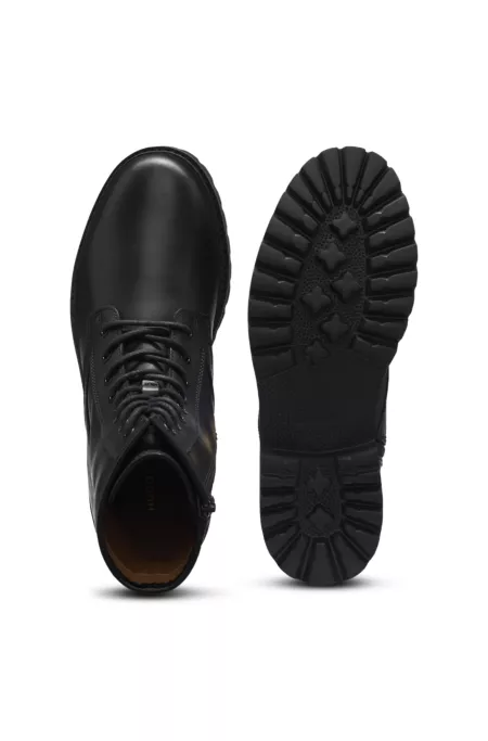 Bottines à lacets en cuir lisse avec fermeture éclair latérale