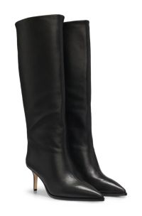 Knee-high boots in leather with stiletto heel, Black