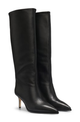 Knee-high boots in leather with stiletto heel