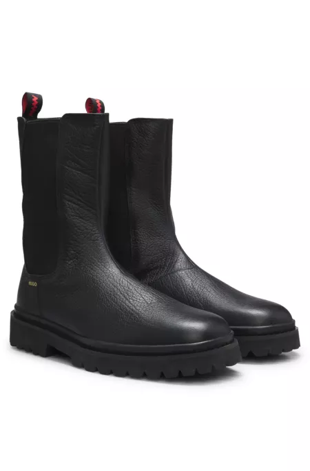 Bottines Chelsea en cuir à bout carré et à semelle crantée