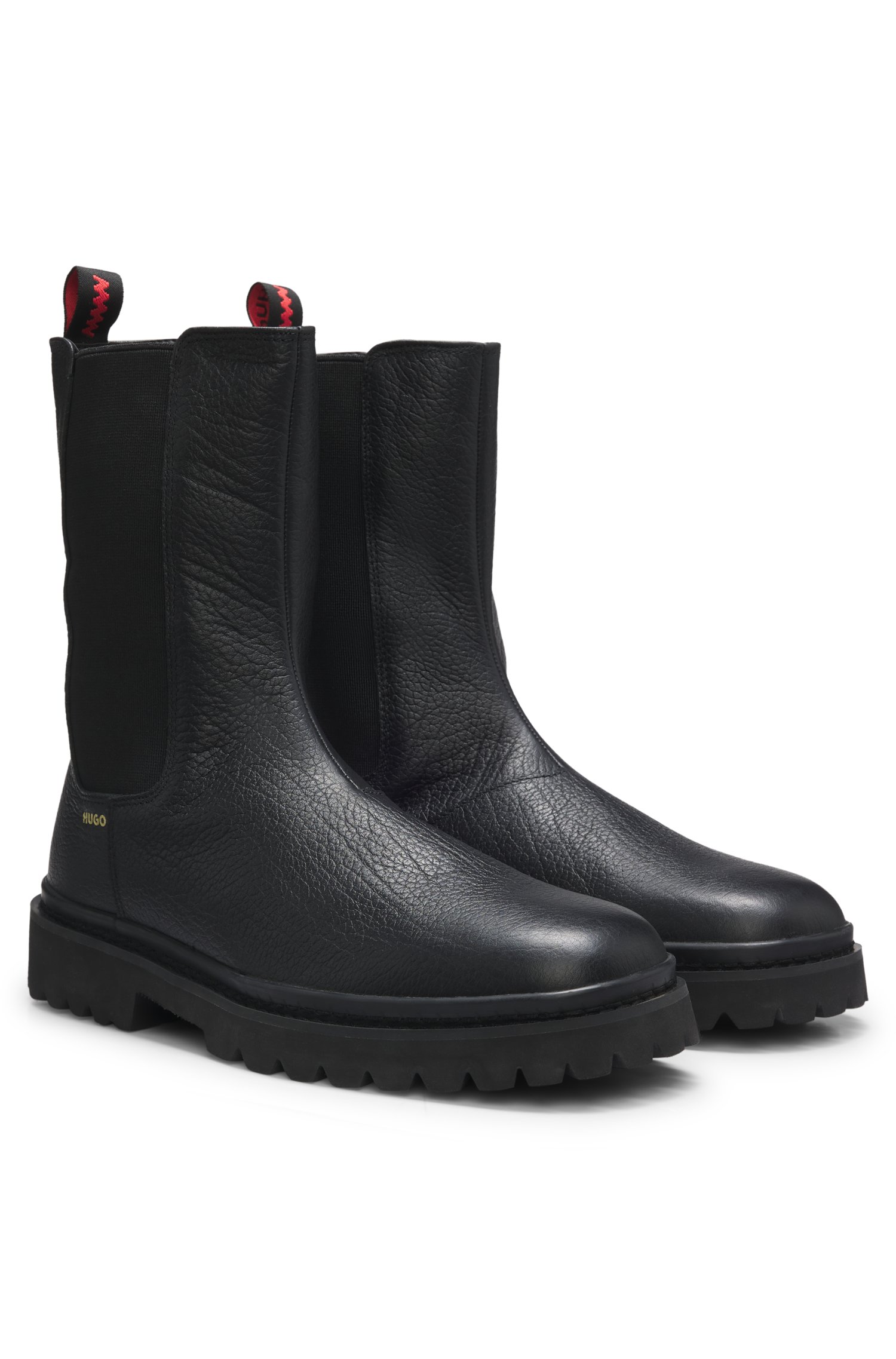 Hugo Square-toe leather Chelsea boots with lug sole herr