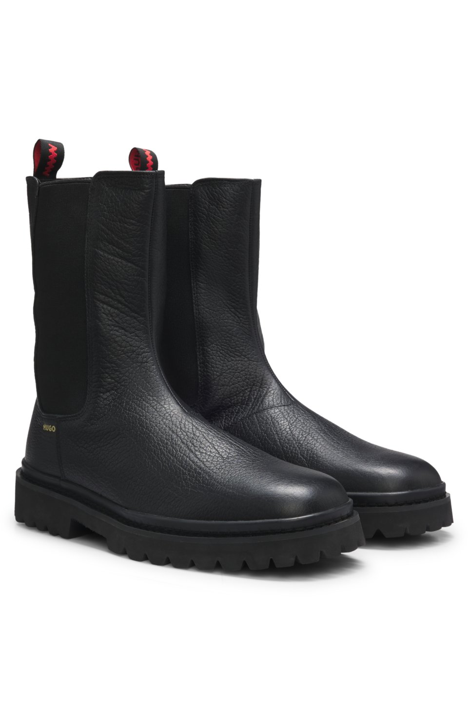 Square-toe leather Chelsea boots with lug sole