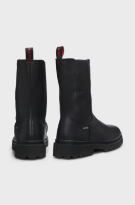 Square-toe leather Chelsea boots with lug sole, Black