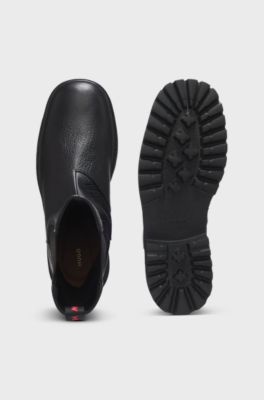 Square-toe leather Chelsea boots with lug sole, Black