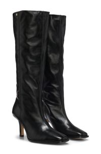 Knee-high boots in leather with squared toe, Black