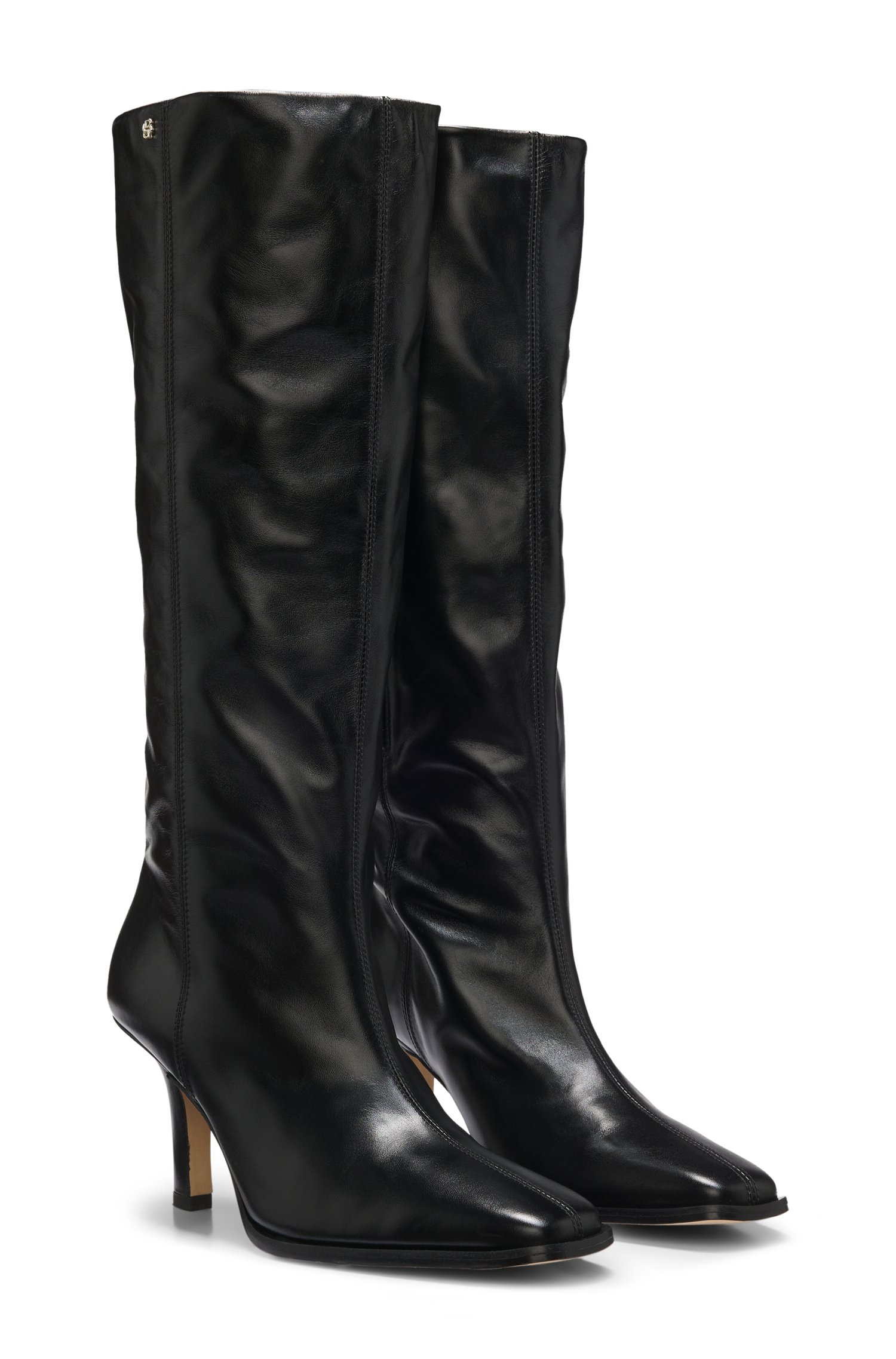 Boss Knee-high boots in leather with squared toe dam