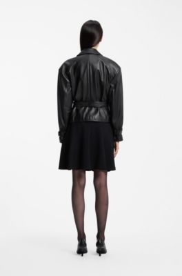 Belted relaxed-fit jacket in leather, Black
