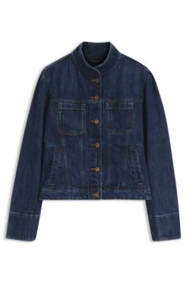 Slim-fit trucker jacket in authentic cotton denim, Dark Blue