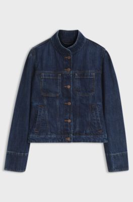 Slim-fit trucker jacket in authentic cotton denim, Dark Blue