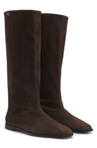Knee-high boots in suede with Double B monogram, Dark Brown