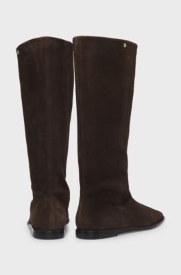 Knee-high boots in suede with Double B monogram, Dark Brown