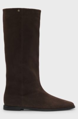 Knee-high boots in suede with Double B monogram, Dark Brown