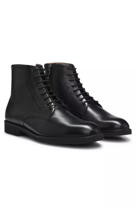 Bottines à lacets en cuir avec fermeture éclair latérale