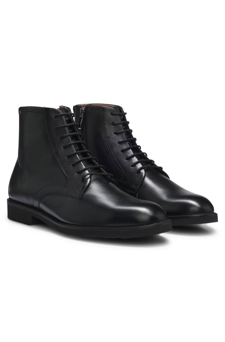 Lace-up leather boots with side zip