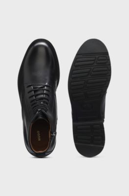 Lace-up leather boots with side zip, Black